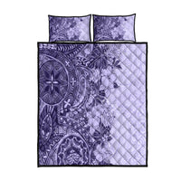 Polynesia Quilt Bed Set Hibiscus and Hawaiian Tribal Tattoo Retro Style Violet Color - Wonder Print Shop