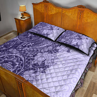 Polynesia Quilt Bed Set Hibiscus and Hawaiian Tribal Tattoo Retro Style Violet Color - Wonder Print Shop