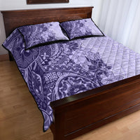 Polynesia Quilt Bed Set Hibiscus and Hawaiian Tribal Tattoo Retro Style Violet Color - Wonder Print Shop