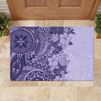Polynesia Rubber Doormat Hibiscus and Hawaiian Tribal Tattoo Retro Style Violet Color - Wonder Print Shop
