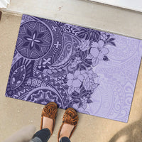 Polynesia Rubber Doormat Hibiscus and Hawaiian Tribal Tattoo Retro Style Violet Color - Wonder Print Shop