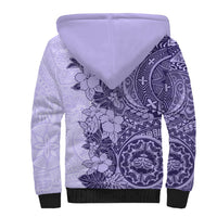 Polynesia Sherpa Hoodie Hibiscus and Hawaiian Tribal Tattoo Retro Style Violet Color - Wonder Print Shop