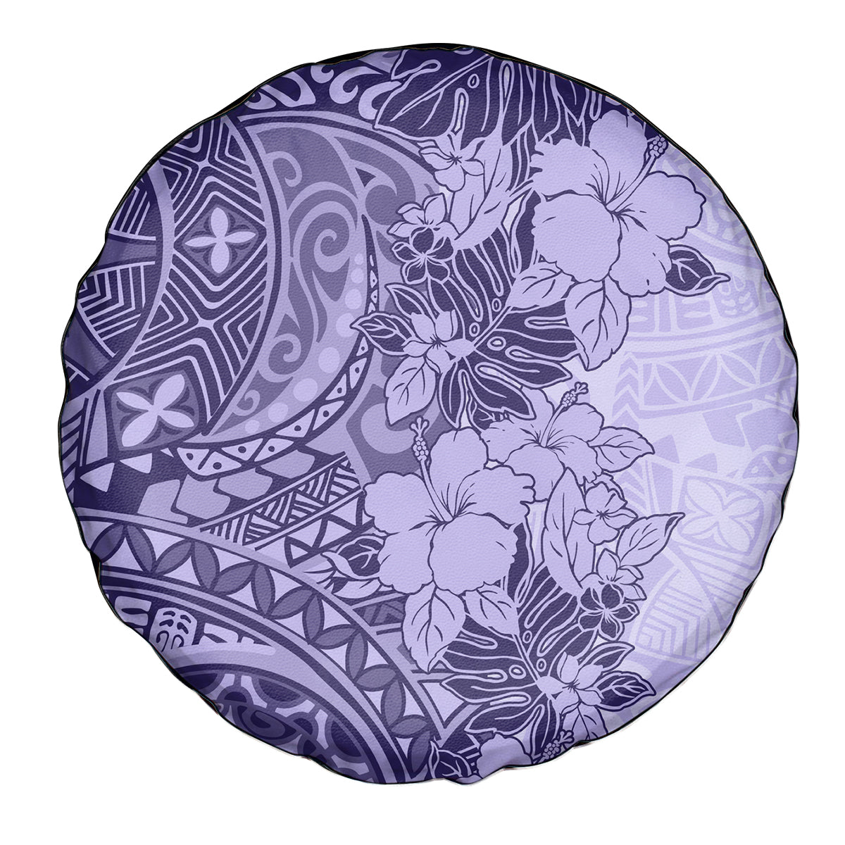 Polynesia Spare Tire Cover Hibiscus and Hawaiian Tribal Tattoo Retro Style Violet Color - Wonder Print Shop