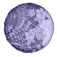 Polynesia Spare Tire Cover Hibiscus and Hawaiian Tribal Tattoo Retro Style Violet Color - Wonder Print Shop