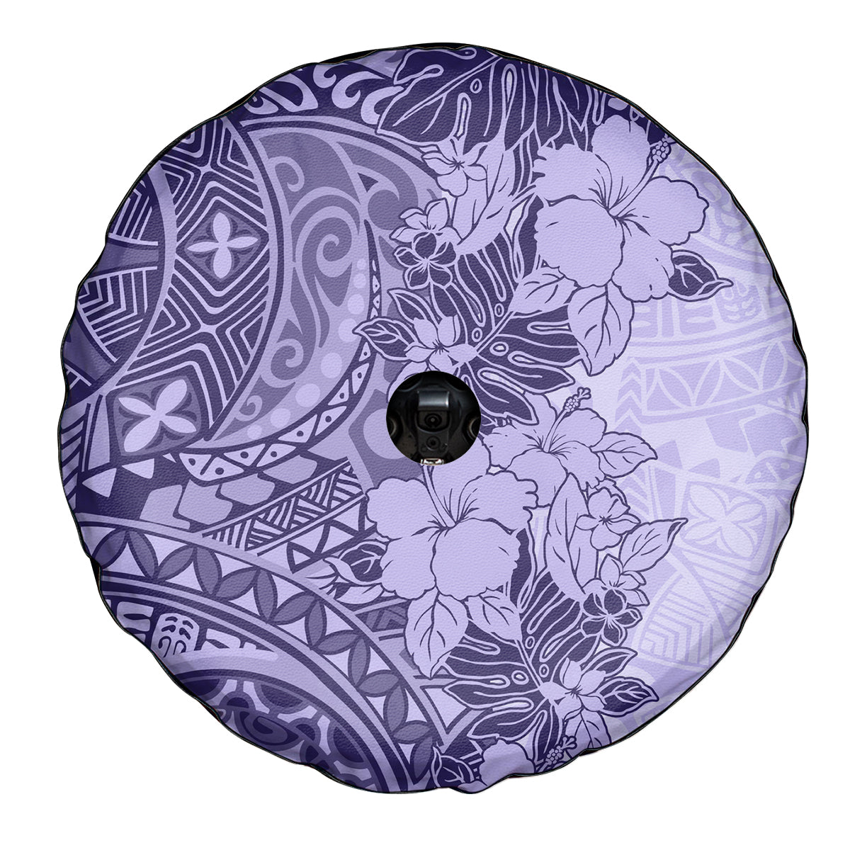 Polynesia Spare Tire Cover Hibiscus and Hawaiian Tribal Tattoo Retro Style Violet Color - Wonder Print Shop