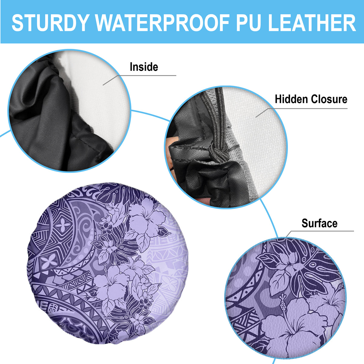 Polynesia Spare Tire Cover Hibiscus and Hawaiian Tribal Tattoo Retro Style Violet Color - Wonder Print Shop