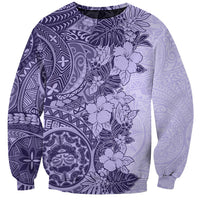 Polynesia Sweatshirt Hibiscus and Hawaiian Tribal Tattoo Retro Style Violet Color - Wonder Print Shop