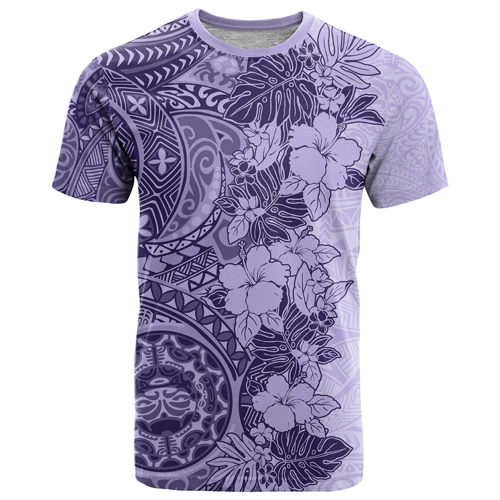 Polynesia T Shirt Hibiscus and Hawaiian Tribal Tattoo Retro Style Violet Color - Wonder Print Shop