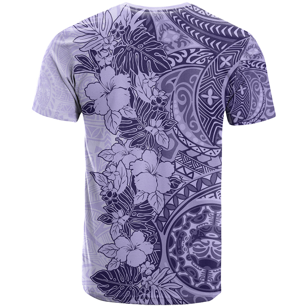 Polynesia T Shirt Hibiscus and Hawaiian Tribal Tattoo Retro Style Violet Color - Wonder Print Shop
