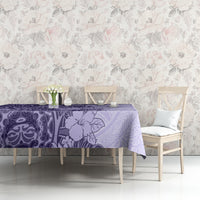 Polynesia Tablecloth Hibiscus and Hawaiian Tribal Tattoo Retro Style Violet Color - Wonder Print Shop