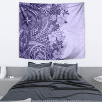 Polynesia Tapestry Hibiscus and Hawaiian Tribal Tattoo Retro Style Violet Color - Wonder Print Shop