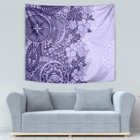 Polynesia Tapestry Hibiscus and Hawaiian Tribal Tattoo Retro Style Violet Color - Wonder Print Shop