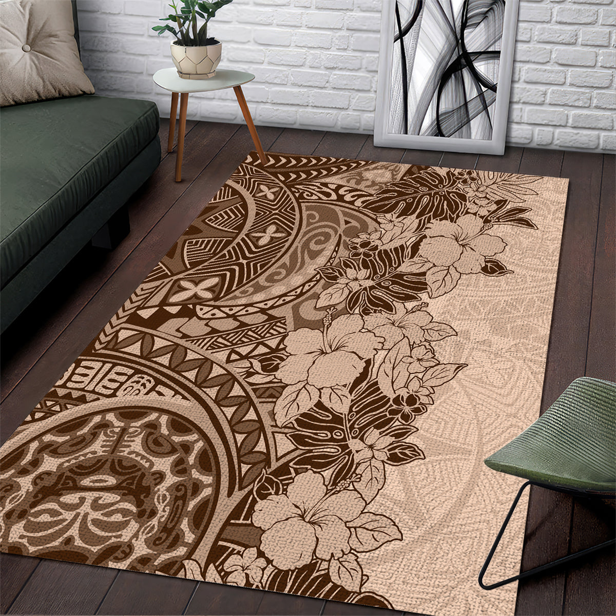 Polynesia Area Rug Hibiscus and Hawaiian Tribal Tattoo Retro Style Pink Pastel LT9 - Wonder Print Shop