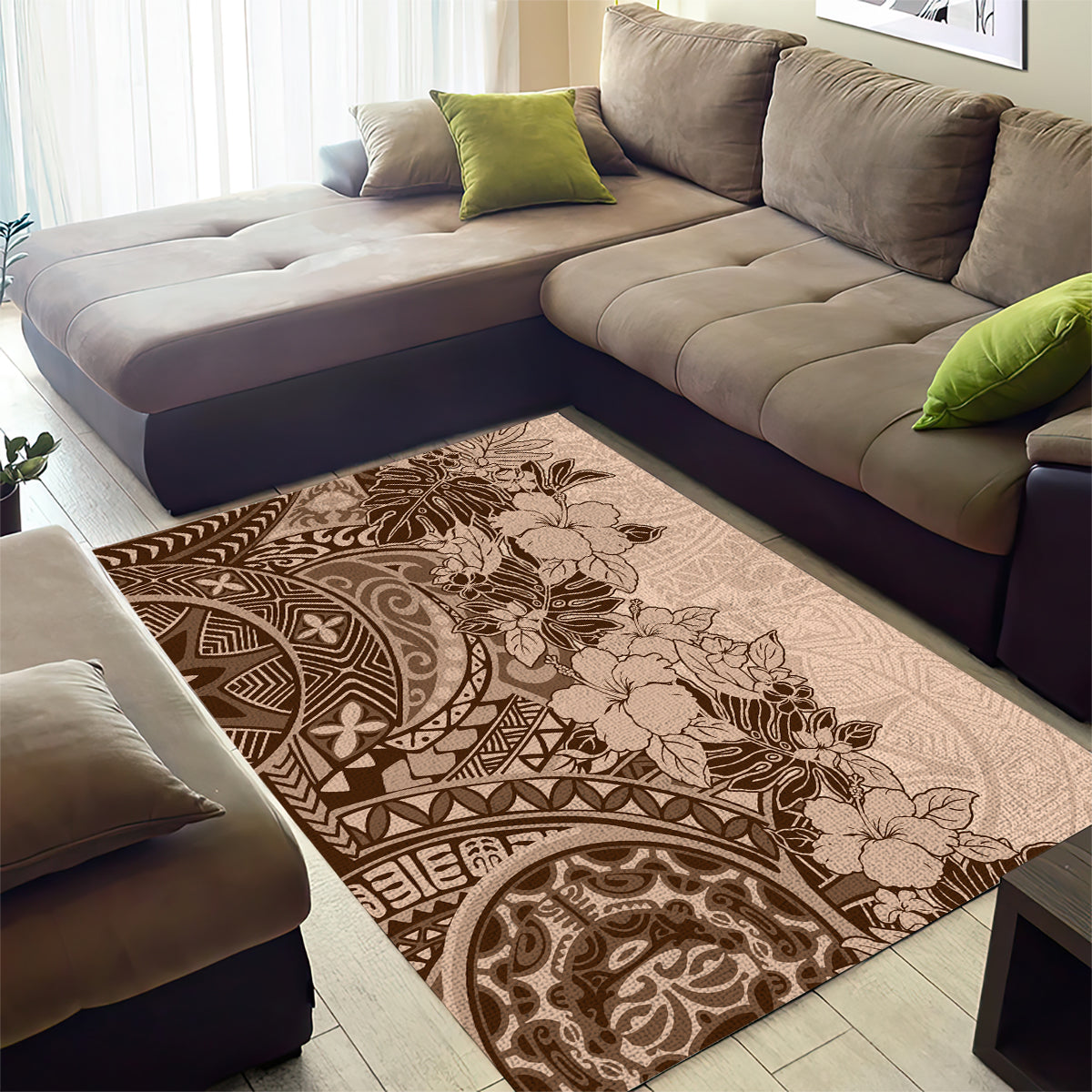 Polynesia Area Rug Hibiscus and Hawaiian Tribal Tattoo Retro Style Pink Pastel LT9 - Wonder Print Shop