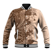 Polynesia Baseball Jacket Hibiscus and Hawaiian Tribal Tattoo Retro Style Pink Pastel LT9 - Wonder Print Shop