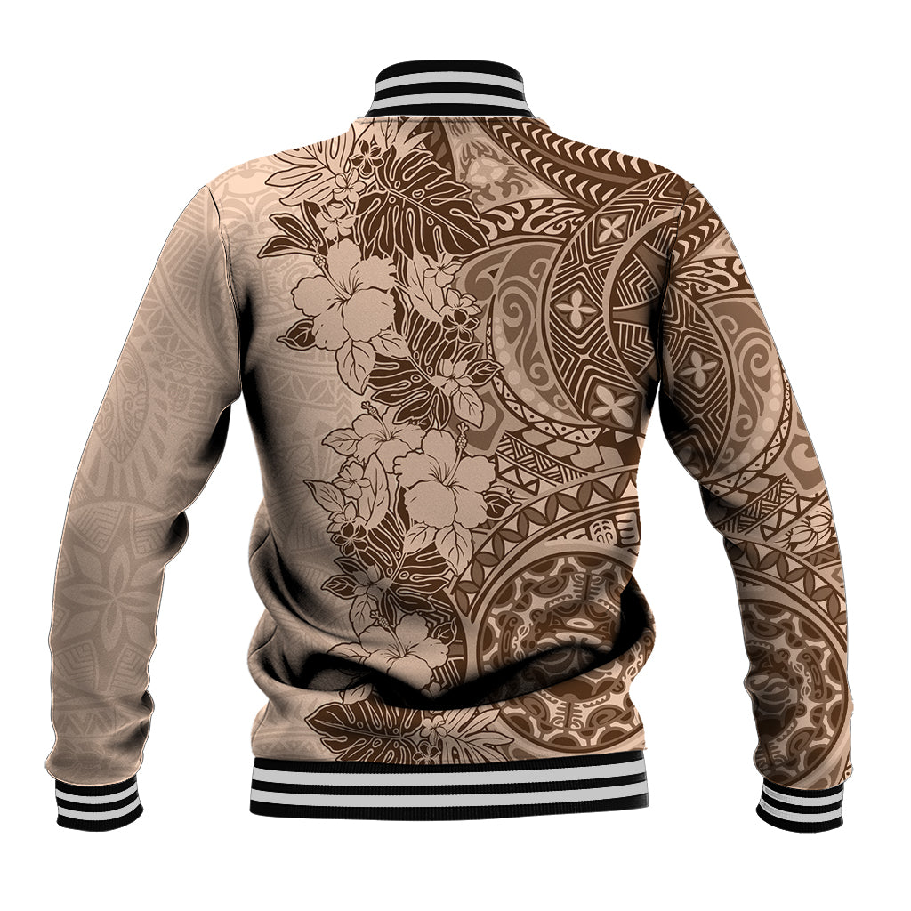 Polynesia Baseball Jacket Hibiscus and Hawaiian Tribal Tattoo Retro Style Pink Pastel LT9 - Wonder Print Shop