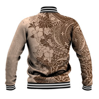 Polynesia Baseball Jacket Hibiscus and Hawaiian Tribal Tattoo Retro Style Pink Pastel LT9 - Wonder Print Shop