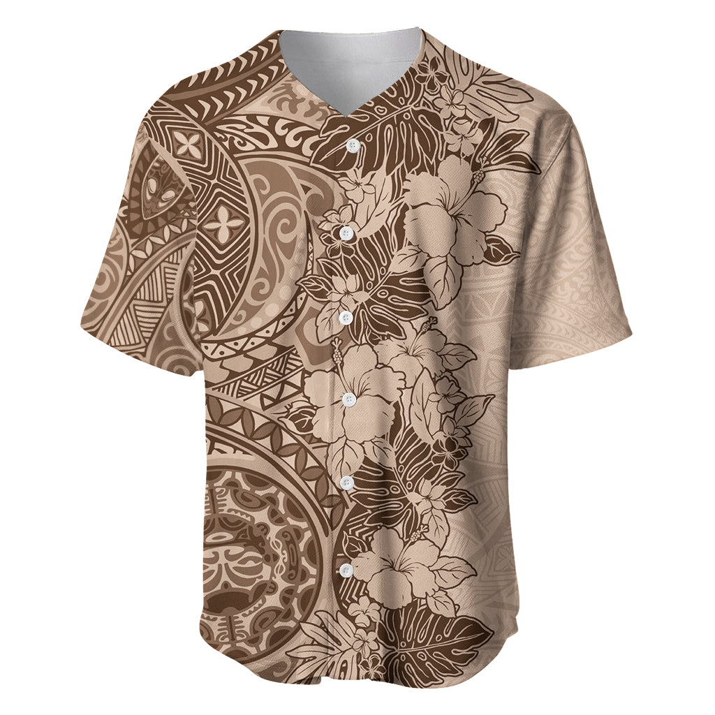 Polynesia Baseball Jersey Hibiscus and Hawaiian Tribal Tattoo Retro Style Pink Pastel LT9 - Wonder Print Shop