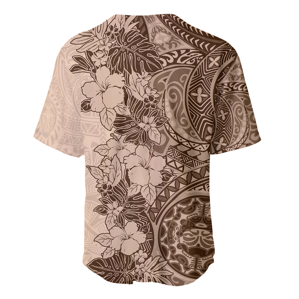 Polynesia Baseball Jersey Hibiscus and Hawaiian Tribal Tattoo Retro Style Pink Pastel LT9 - Wonder Print Shop