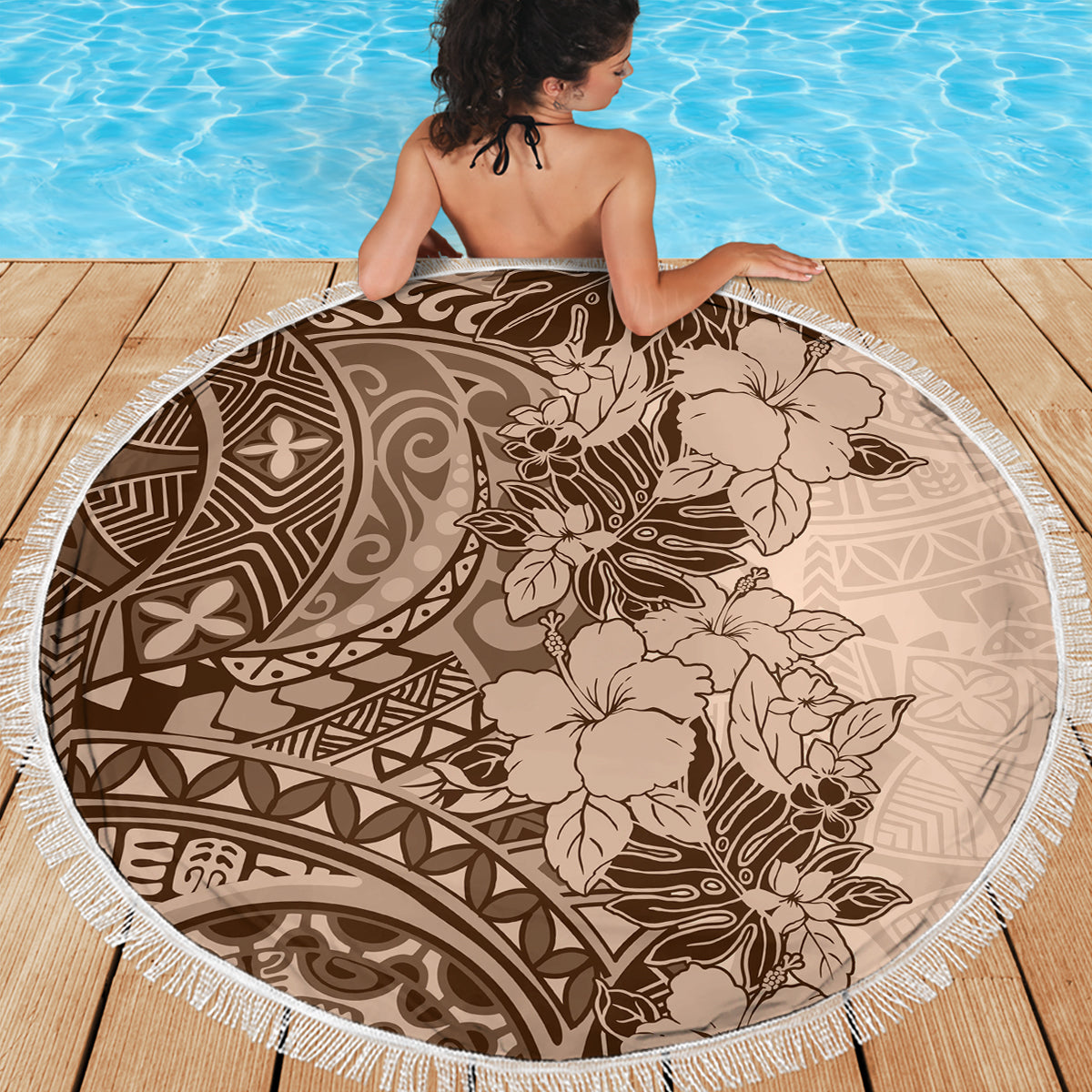 Polynesia Beach Blanket Hibiscus and Hawaiian Tribal Tattoo Retro Style Pink Pastel LT9 - Wonder Print Shop
