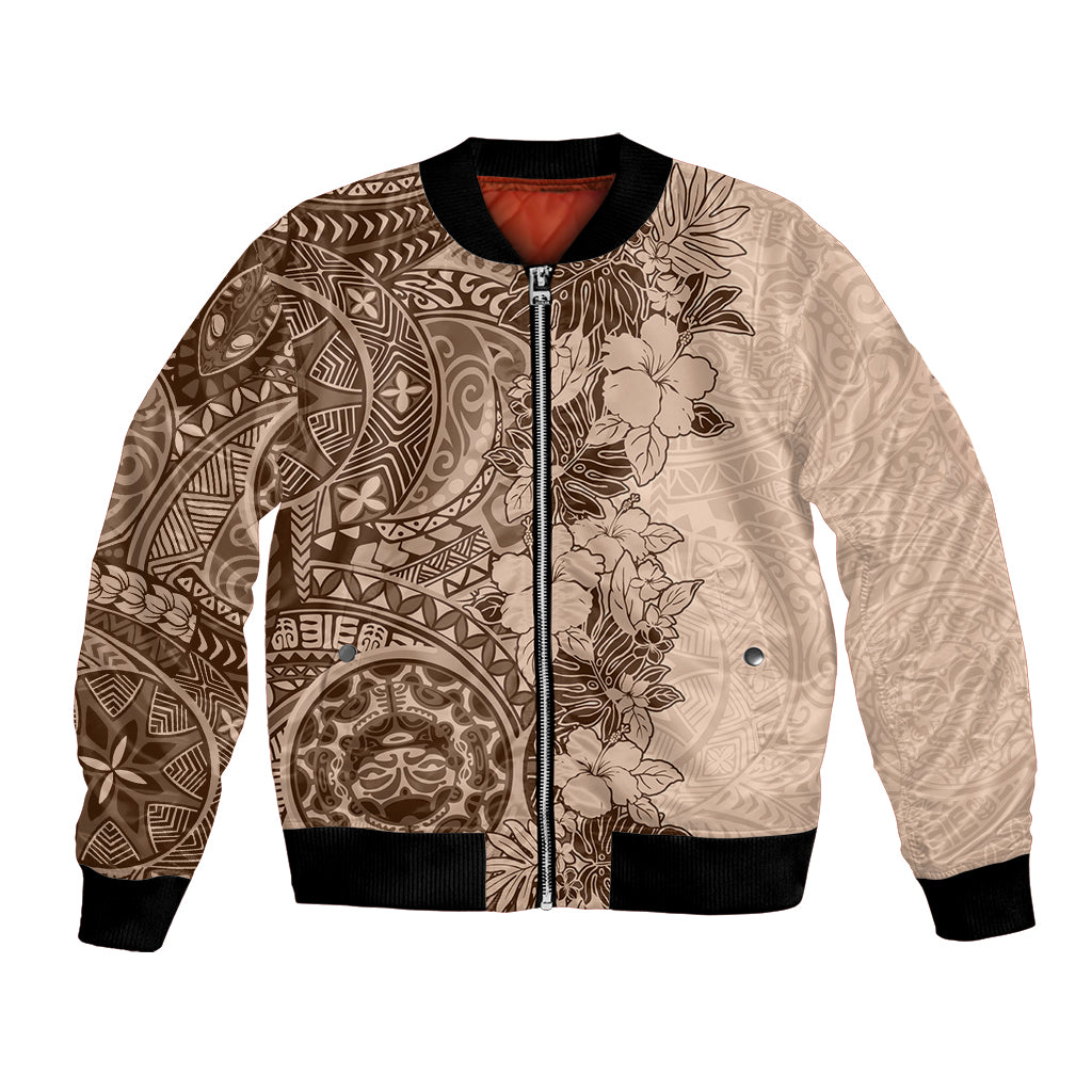 Polynesia Bomber Jacket Hibiscus and Hawaiian Tribal Tattoo Retro Style Pink Pastel LT9 - Wonder Print Shop
