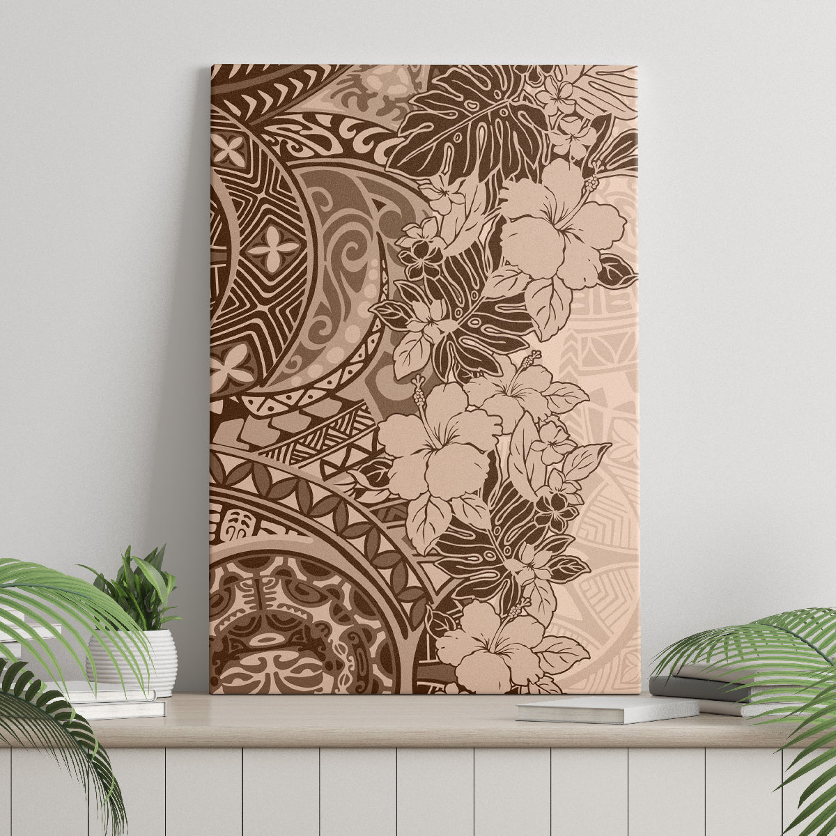 Polynesia Canvas Wall Art Hibiscus and Hawaiian Tribal Tattoo Retro Style Pink Pastel LT9 - Wonder Print Shop