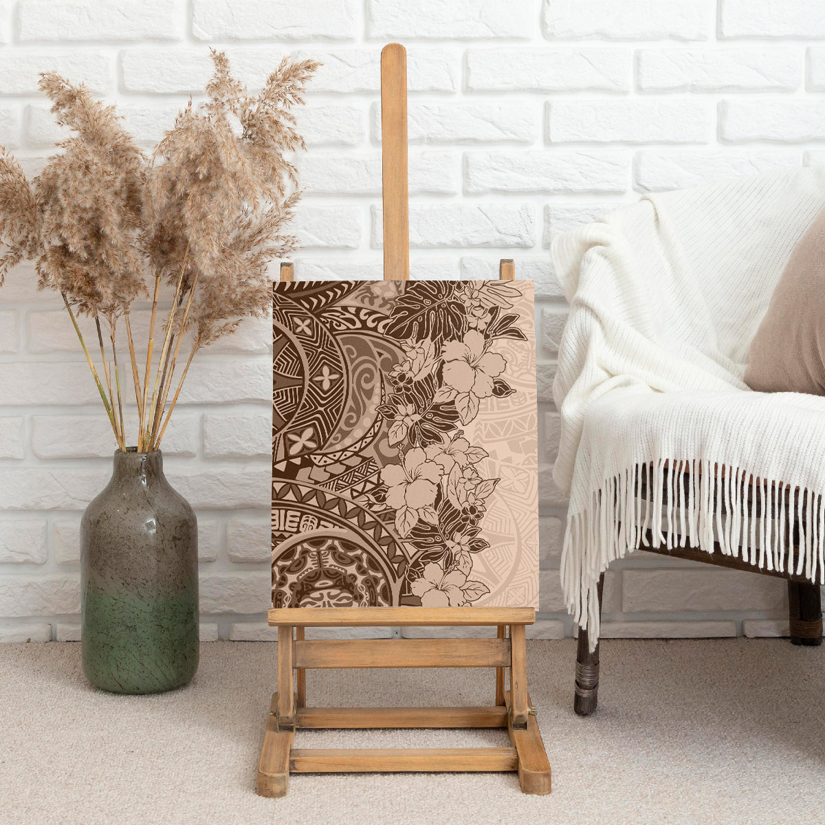 Polynesia Canvas Wall Art Hibiscus and Hawaiian Tribal Tattoo Retro Style Pink Pastel LT9 - Wonder Print Shop