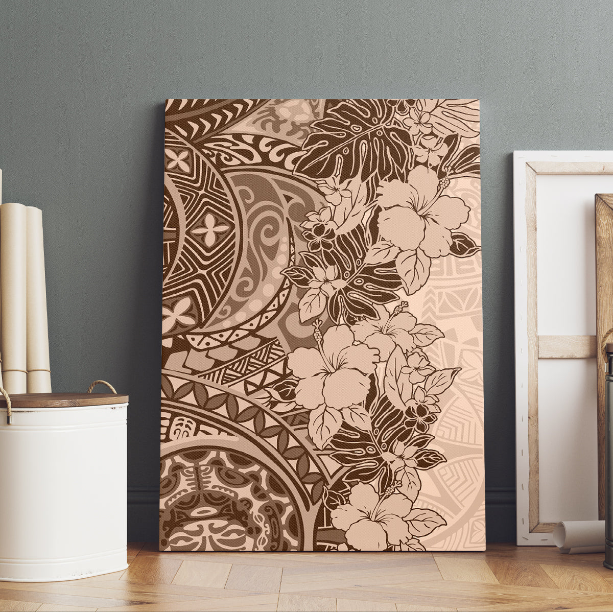 Polynesia Canvas Wall Art Hibiscus and Hawaiian Tribal Tattoo Retro Style Pink Pastel LT9 - Wonder Print Shop