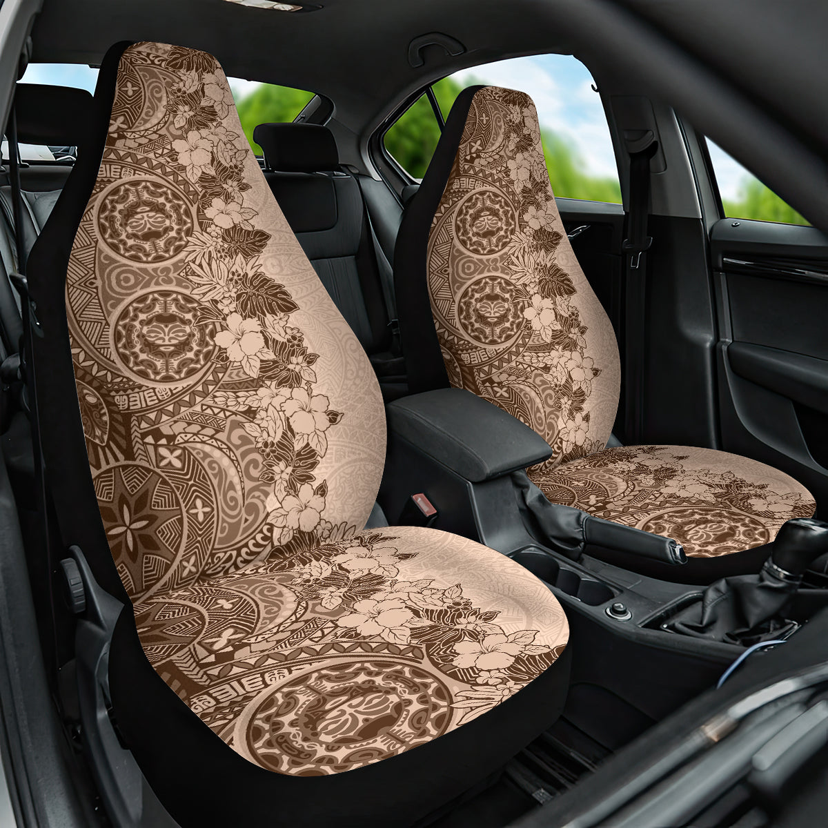 Polynesia Car Seat Cover Hibiscus and Hawaiian Tribal Tattoo Retro Style Pink Pastel LT9 - Wonder Print Shop
