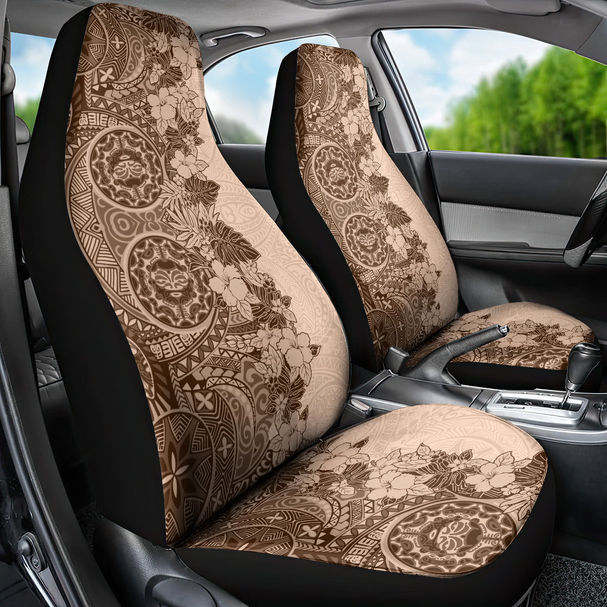Polynesia Car Seat Cover Hibiscus and Hawaiian Tribal Tattoo Retro Style Pink Pastel LT9 - Wonder Print Shop