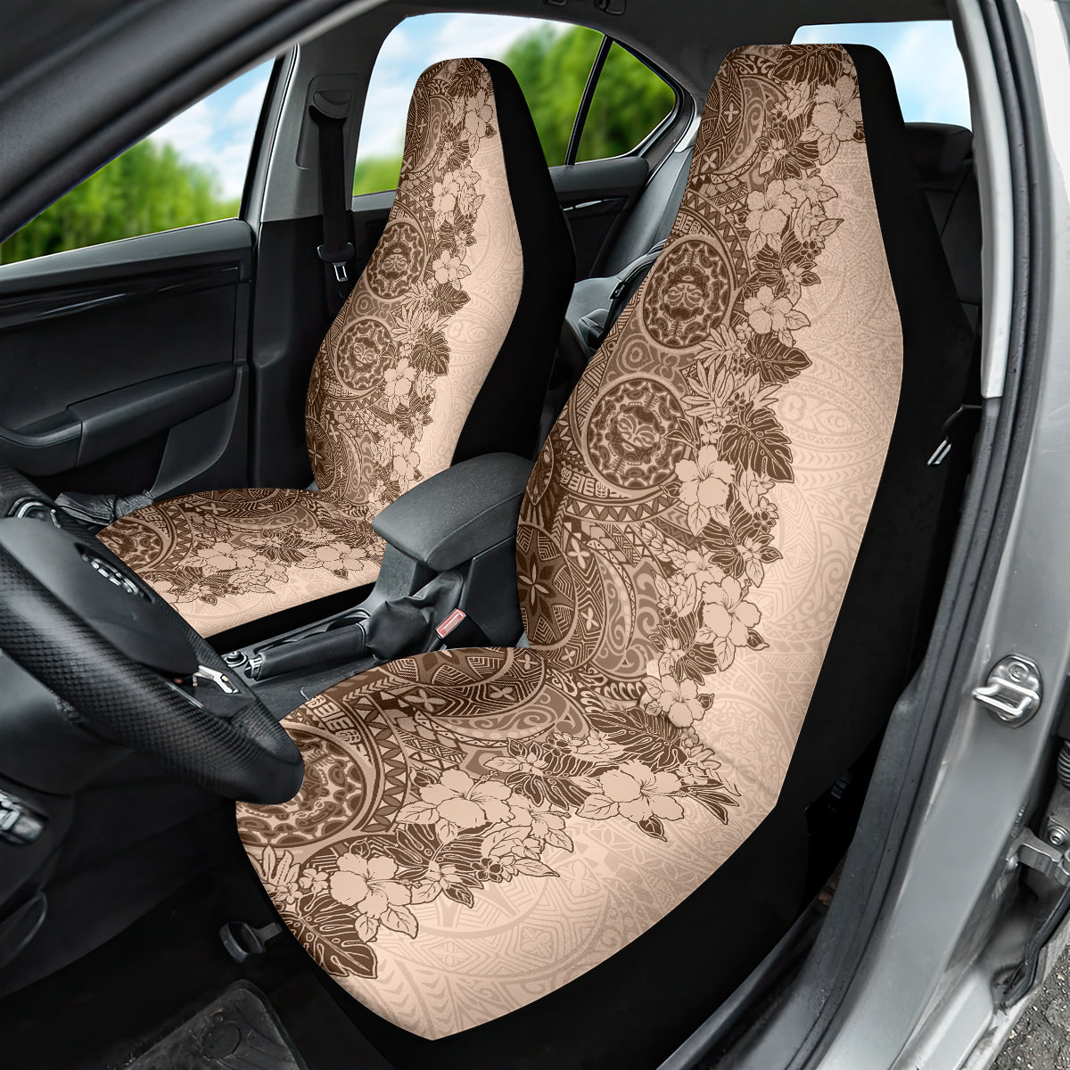 Polynesia Car Seat Cover Hibiscus and Hawaiian Tribal Tattoo Retro Style Pink Pastel LT9 - Wonder Print Shop