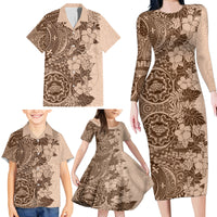 Polynesia Family Matching Long Sleeve Bodycon Dress and Hawaiian Shirt Hibiscus and Hawaiian Tribal Tattoo Retro Style Pink Pastel LT9 - Wonder Print Shop