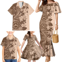 Polynesia Family Matching Mermaid Dress and Hawaiian Shirt Hibiscus and Hawaiian Tribal Tattoo Retro Style Pink Pastel LT9 - Wonder Print Shop