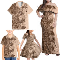 Polynesia Family Matching Off Shoulder Maxi Dress and Hawaiian Shirt Hibiscus and Hawaiian Tribal Tattoo Retro Style Pink Pastel LT9 - Wonder Print Shop