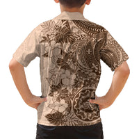 Polynesia Family Matching Short Sleeve Bodycon Dress and Hawaiian Shirt Hibiscus and Hawaiian Tribal Tattoo Retro Style Pink Pastel - Wonder Print Shop