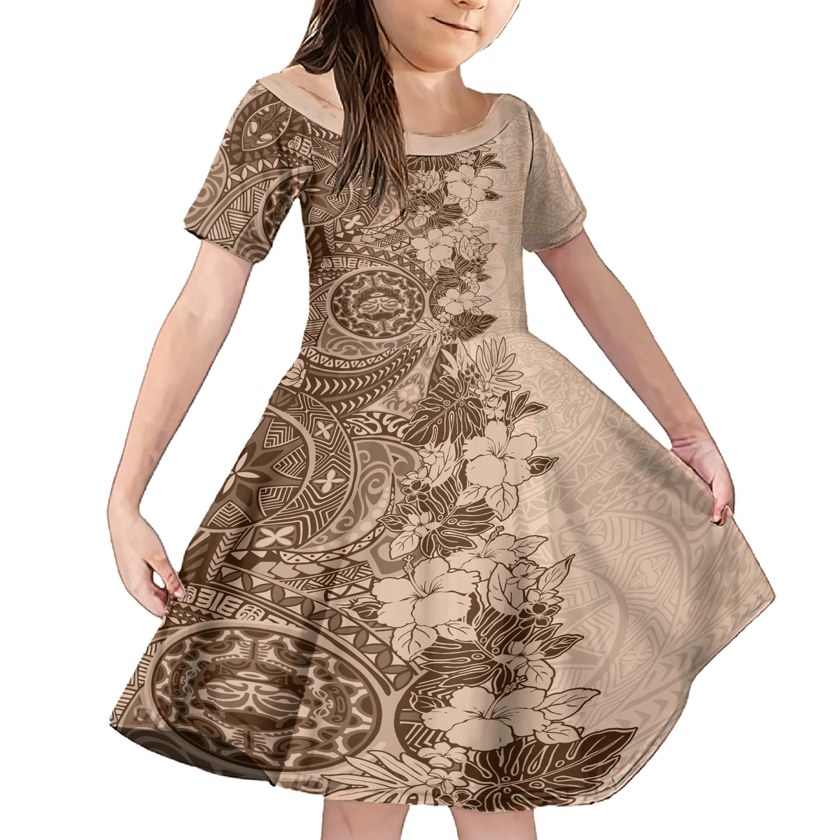 Polynesia Family Matching Short Sleeve Bodycon Dress and Hawaiian Shirt Hibiscus and Hawaiian Tribal Tattoo Retro Style Pink Pastel - Wonder Print Shop