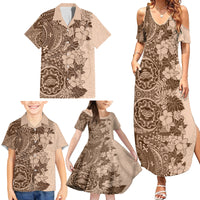 Polynesia Family Matching Summer Maxi Dress and Hawaiian Shirt Hibiscus and Hawaiian Tribal Tattoo Retro Style Pink Pastel - Wonder Print Shop