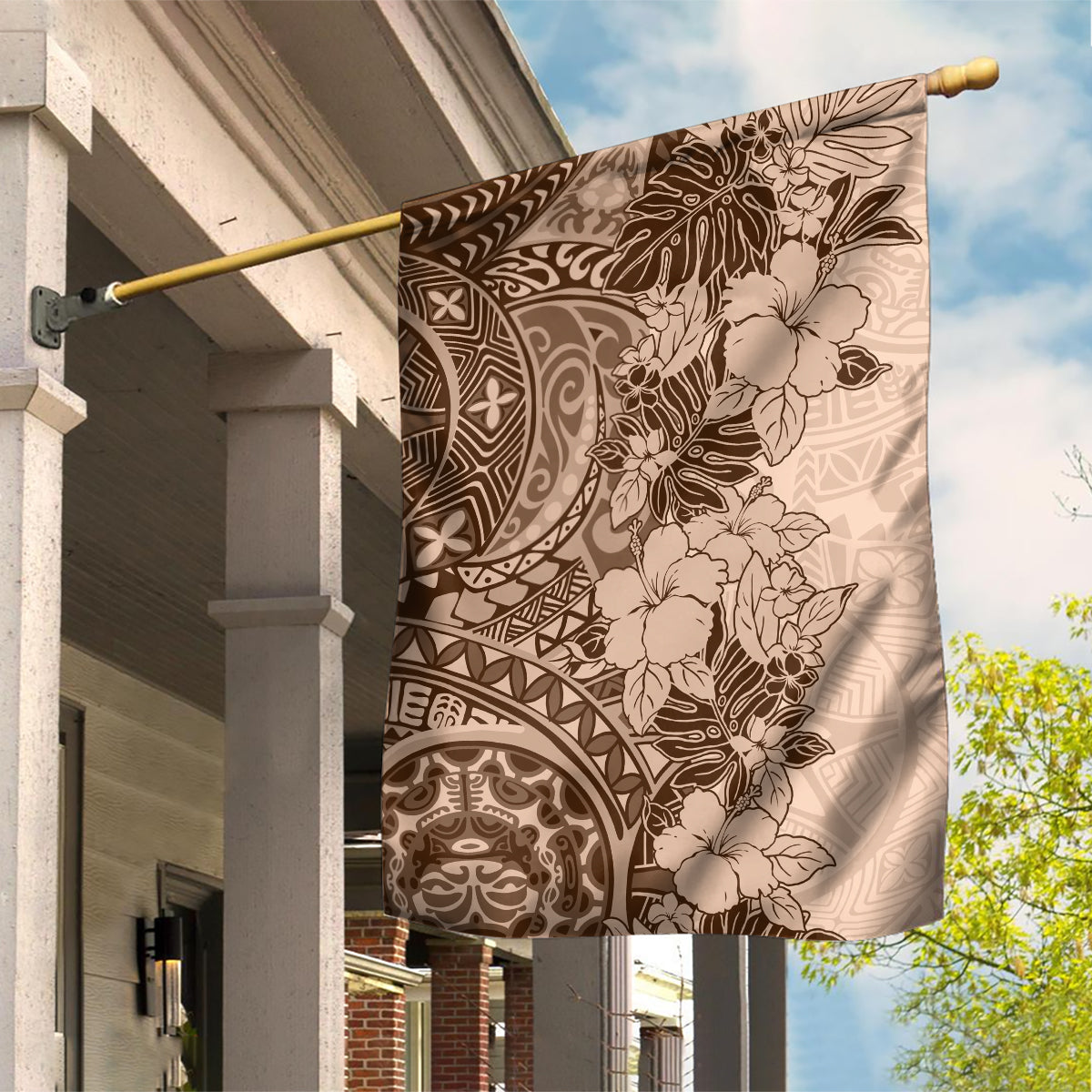 Polynesia Garden Flag Hibiscus and Hawaiian Tribal Tattoo Retro Style Pink Pastel - Wonder Print Shop