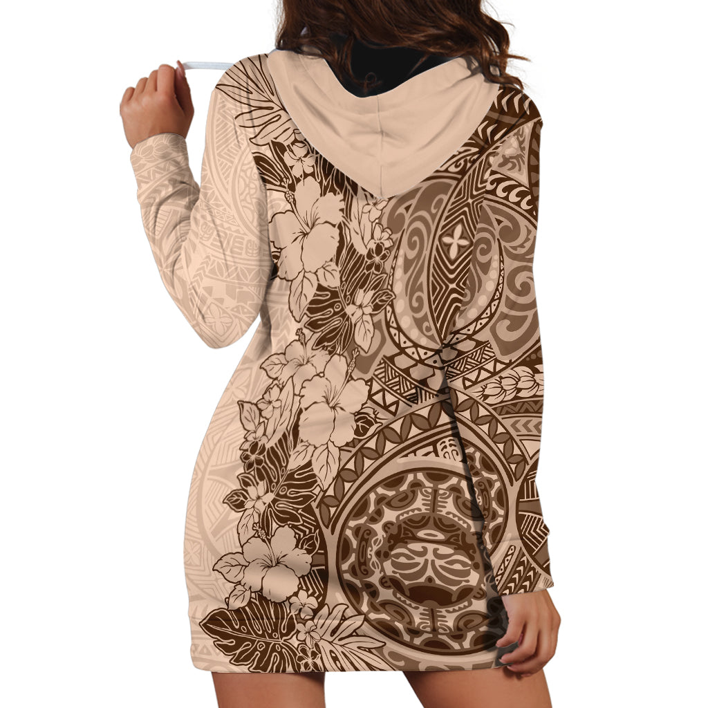 Polynesia Hoodie Dress Hibiscus and Hawaiian Tribal Tattoo Retro Style Pink Pastel - Wonder Print Shop