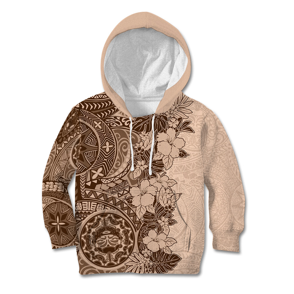 Polynesia Kid Hoodie Hibiscus and Hawaiian Tribal Tattoo Retro Style Pink Pastel - Wonder Print Shop