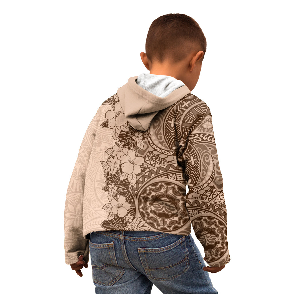 Polynesia Kid Hoodie Hibiscus and Hawaiian Tribal Tattoo Retro Style Pink Pastel - Wonder Print Shop