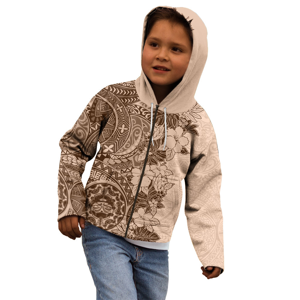 Polynesia Kid Hoodie Hibiscus and Hawaiian Tribal Tattoo Retro Style Pink Pastel - Wonder Print Shop