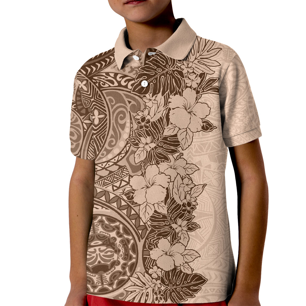Polynesia Kid Polo Shirt Hibiscus and Hawaiian Tribal Tattoo Retro Style Pink Pastel - Wonder Print Shop