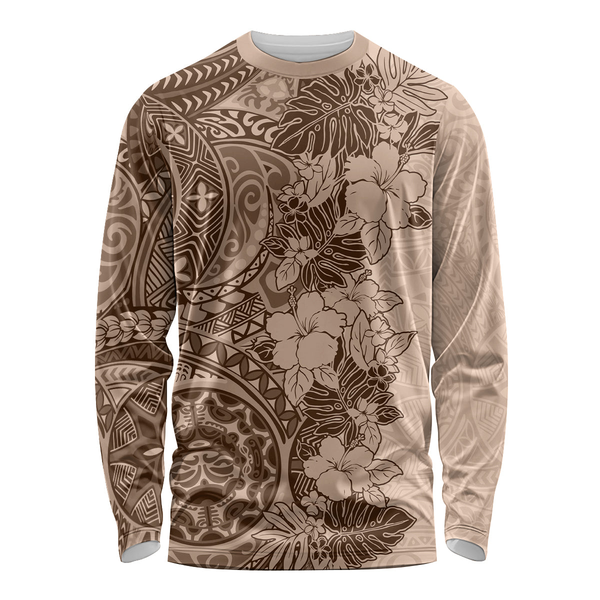 Polynesia Long Sleeve Shirt Hibiscus and Hawaiian Tribal Tattoo Retro Style Pink Pastel - Wonder Print Shop