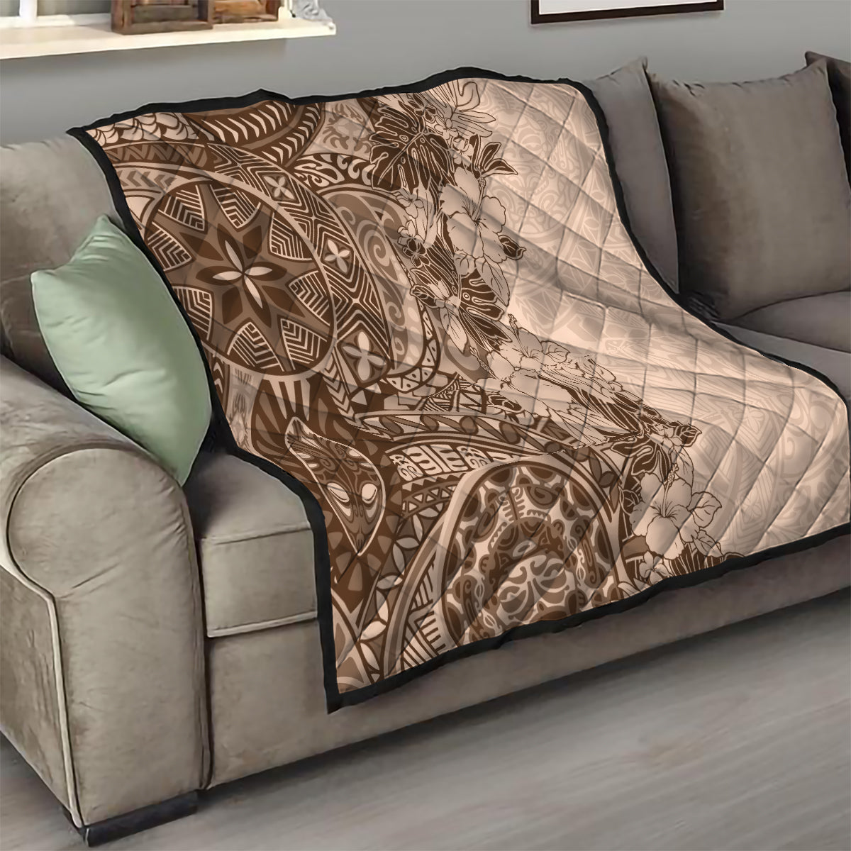 Polynesia Quilt Hibiscus and Hawaiian Tribal Tattoo Retro Style Pink Pastel - Wonder Print Shop