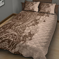 Polynesia Quilt Bed Set Hibiscus and Hawaiian Tribal Tattoo Retro Style Pink Pastel - Wonder Print Shop