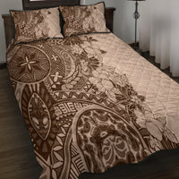 Polynesia Quilt Bed Set Hibiscus and Hawaiian Tribal Tattoo Retro Style Pink Pastel - Wonder Print Shop