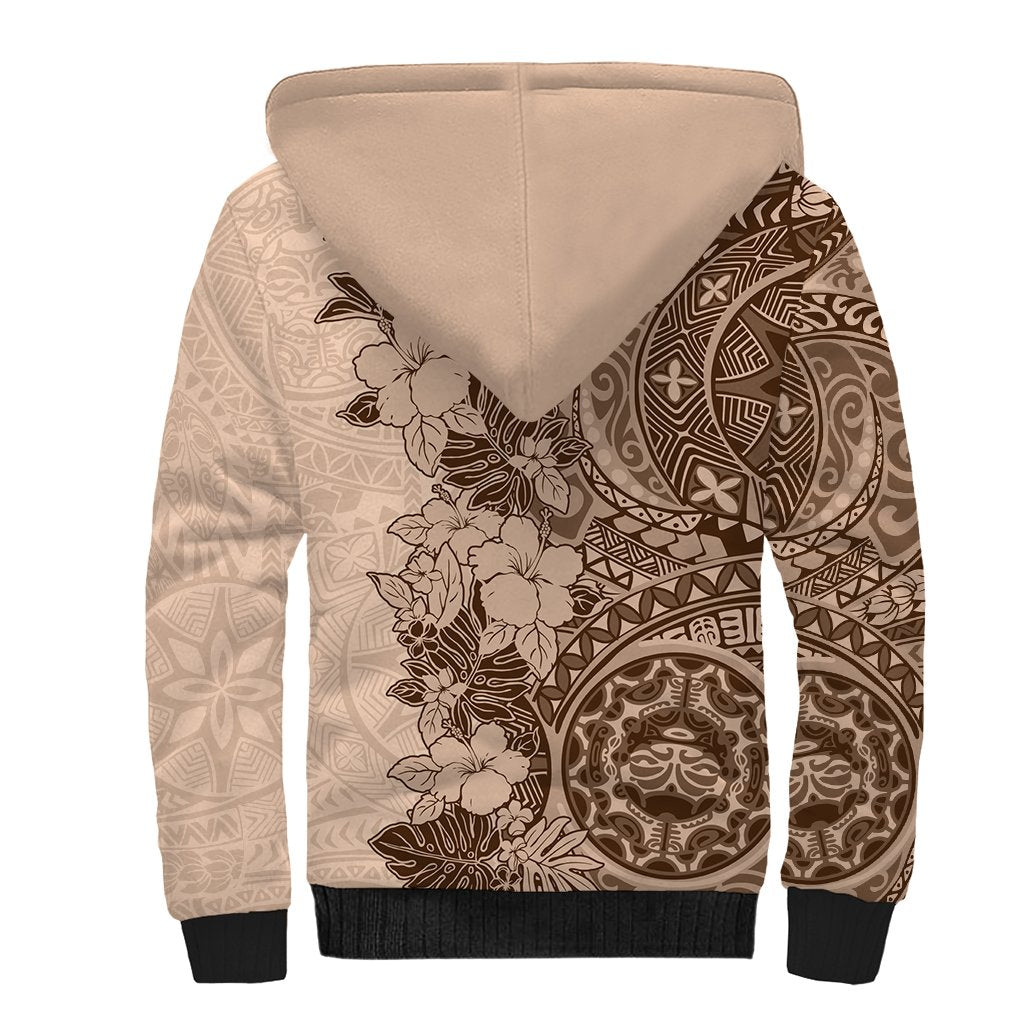 Polynesia Sherpa Hoodie Hibiscus and Hawaiian Tribal Tattoo Retro Style Pink Pastel - Wonder Print Shop