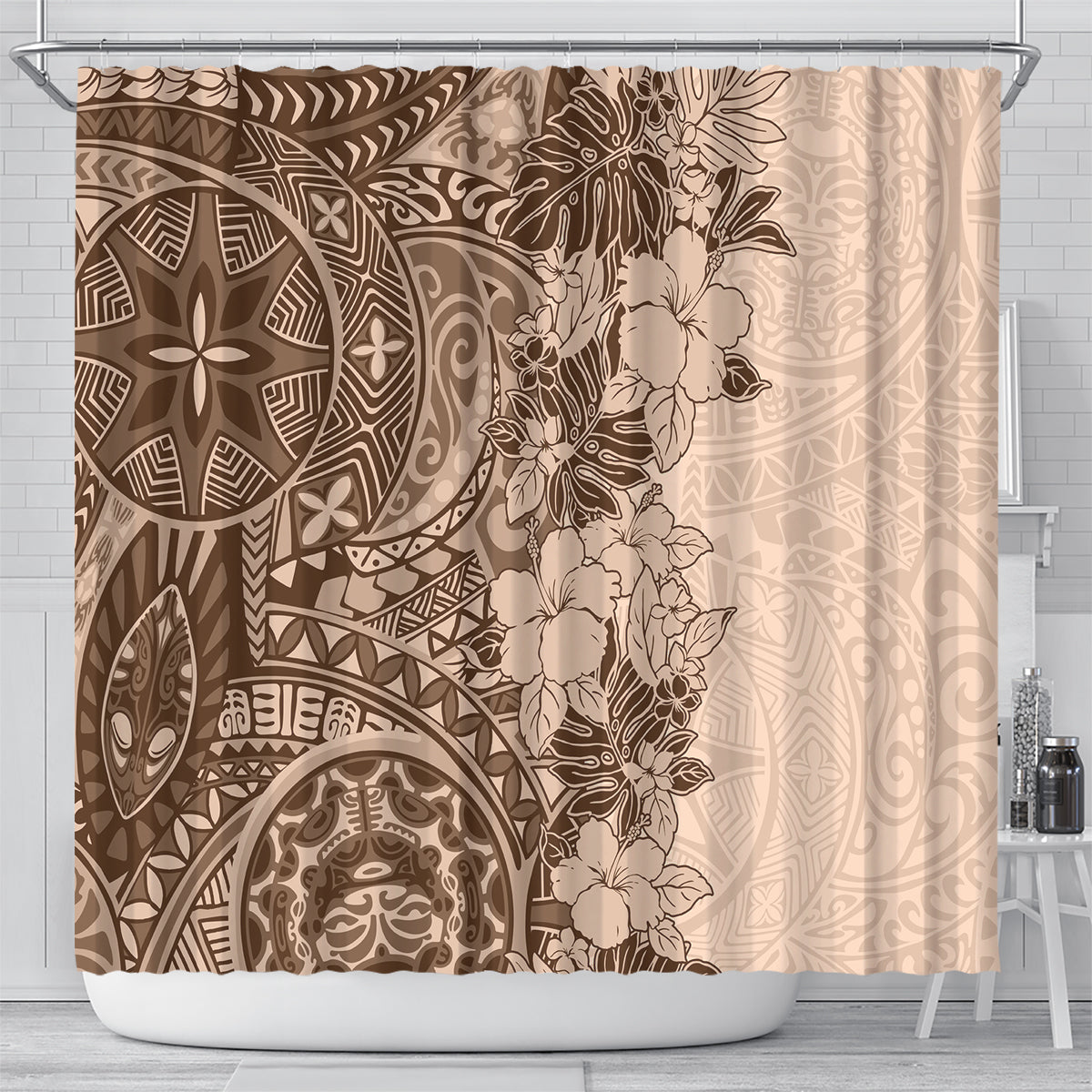 polynesia-shower-curtain-hibiscus-and-hawaiian-tribal-tattoo-retro-style-pink-pastel