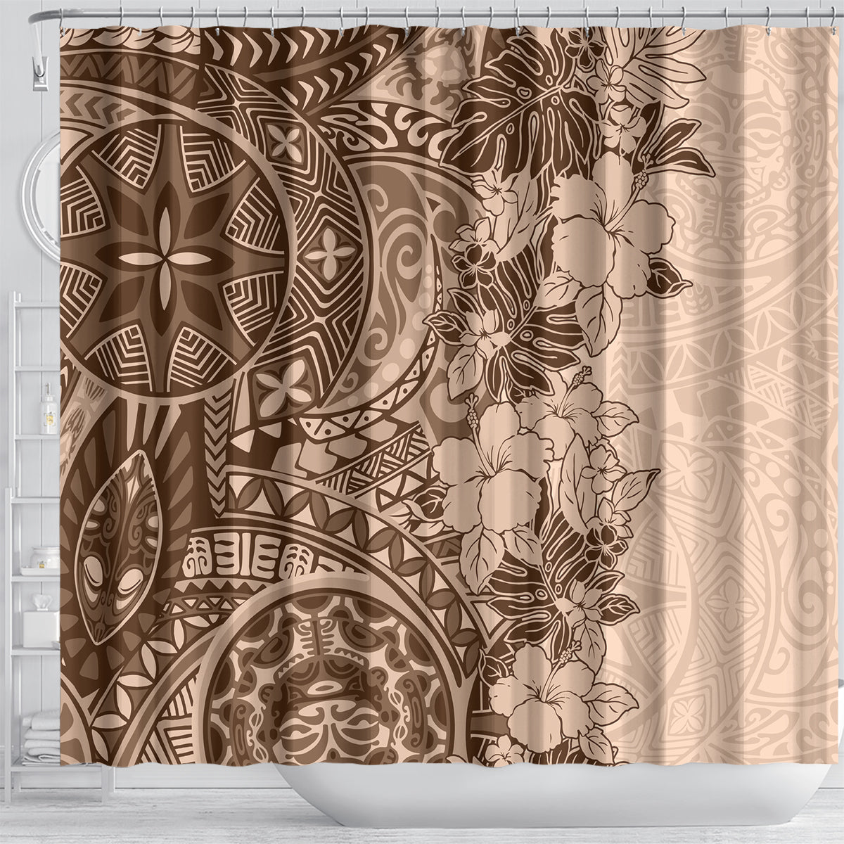 polynesia-shower-curtain-hibiscus-and-hawaiian-tribal-tattoo-retro-style-pink-pastel